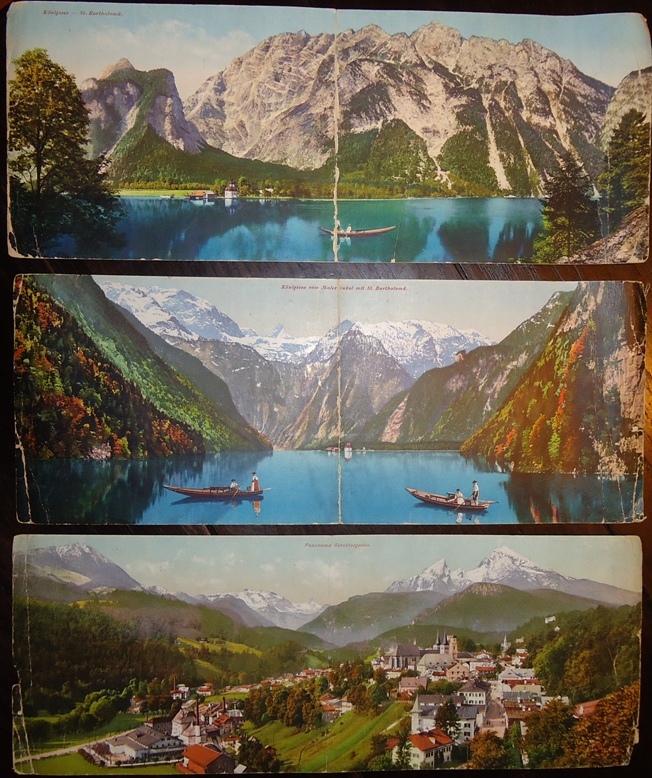 Konvolut von 3 photochrom. Panoramakarten von Oberbayern. Alle 35,5 x 14cm.