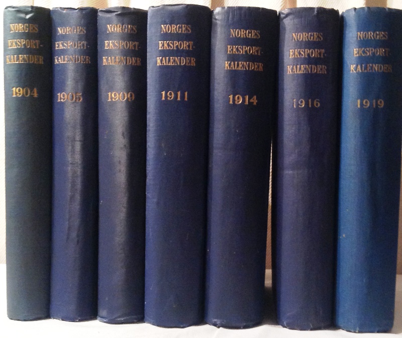 Norges Eksportkalender. 7 vol. (1904, 1905, 1909, 1911, 1914, 1916, 1919).