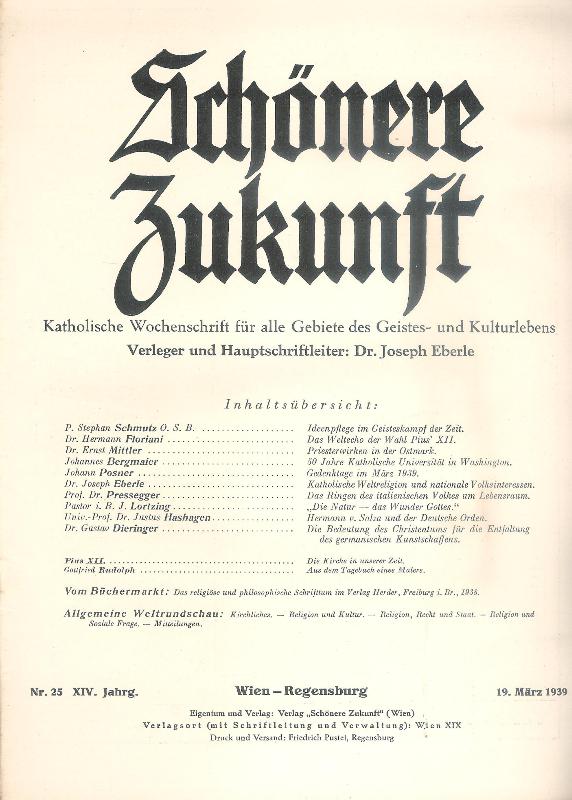 Schönere Zukunft. Katholische Wochenschrift für Religion und Kultur. Kompletter 14. Jahrgang (Heft 1-52).