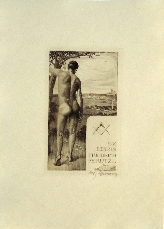 Exlibris Friedrich Perutz. Signierte Originalradierung.