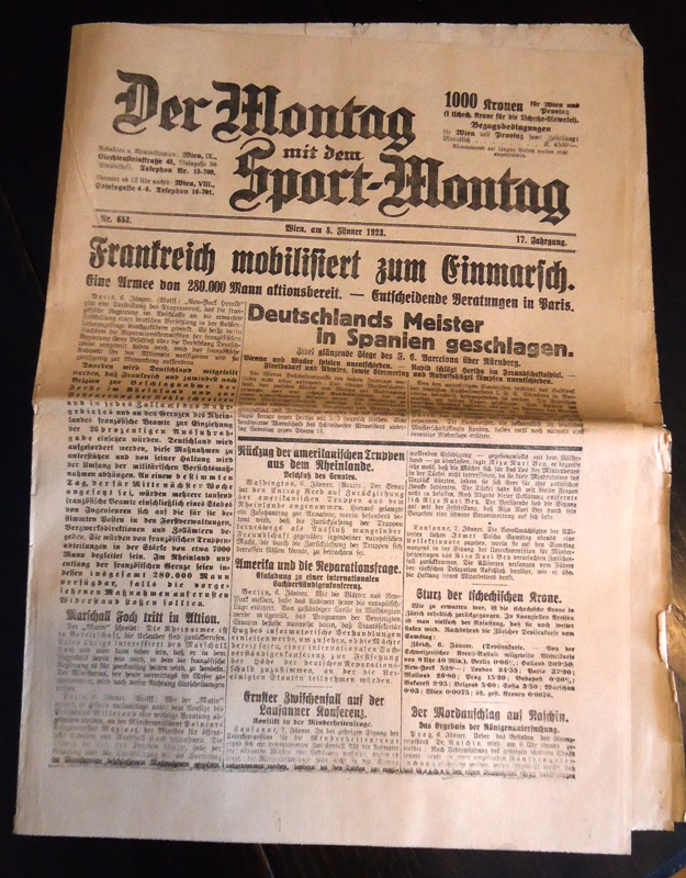 Der Montag mit dem Sport-Montag. Ausgabe vom 8. Jänner (Januar) 1923. Nr. 653. 17. Jahrgang.