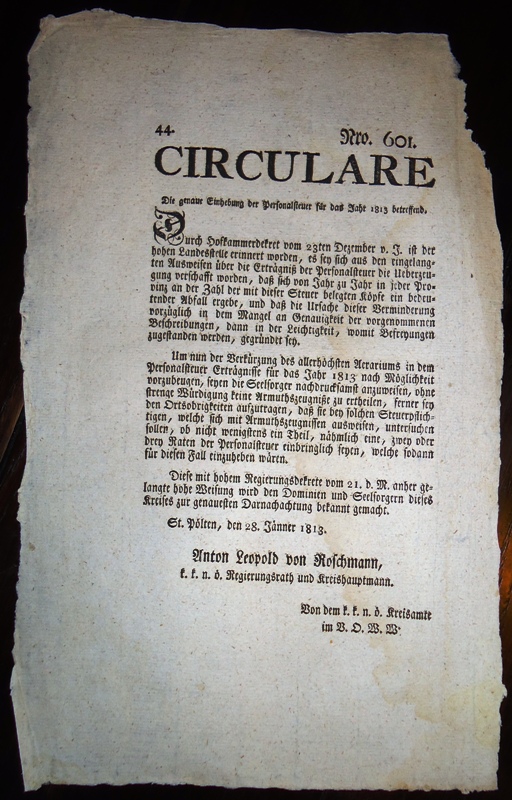 Circulare Nro. 601/44  vom 28.1.1813, 