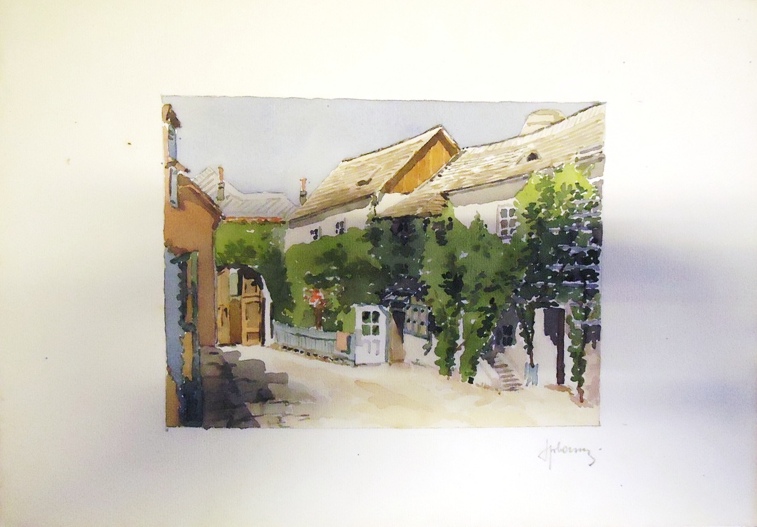 Aquarell, Döblinger Gasse. Mit Bleistift signiert.