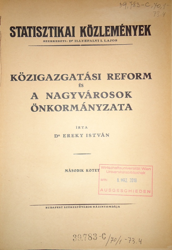 Közigazgatasi reform es a nagyvarosok önkormanyzata. Masodik kötet.