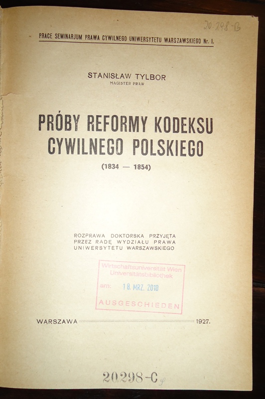 Próby reformy kodeksu cywilnego polskiego (1834-1854).