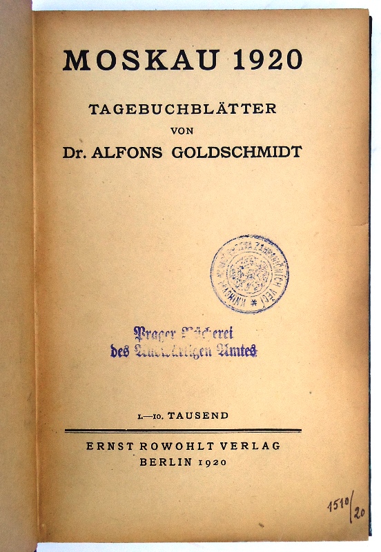 Moskau 1920. Tagebuchblätter. 1.-10. Tausend.