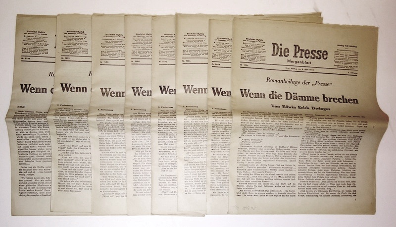 Wenn die Dämme brechen. (= Romanbeilage der Presse. 9 Nummern des 5. Jahrganges 1952 (Nr. 1054, 1060, 1065, 1071, 1088, 1093, 1099, 1104, 1109). Es fehlen die Fortsetzungshefte 4 und 5.