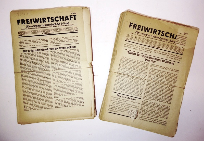 Freiwirtschaft. Österreichische freiwirtschaftliche Zeitung. Organ des österreichischen Freiwirtschaftsverbandes (des Bundes für krisenlose Volkswirtschaft). 2 komplette Jahrgänge (1935/1936), 96 Nummern.