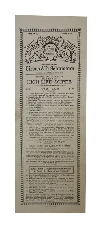 Circus Alb. Schumann. High-Life-Soiree am Samstag, den 18. Juni 1892.