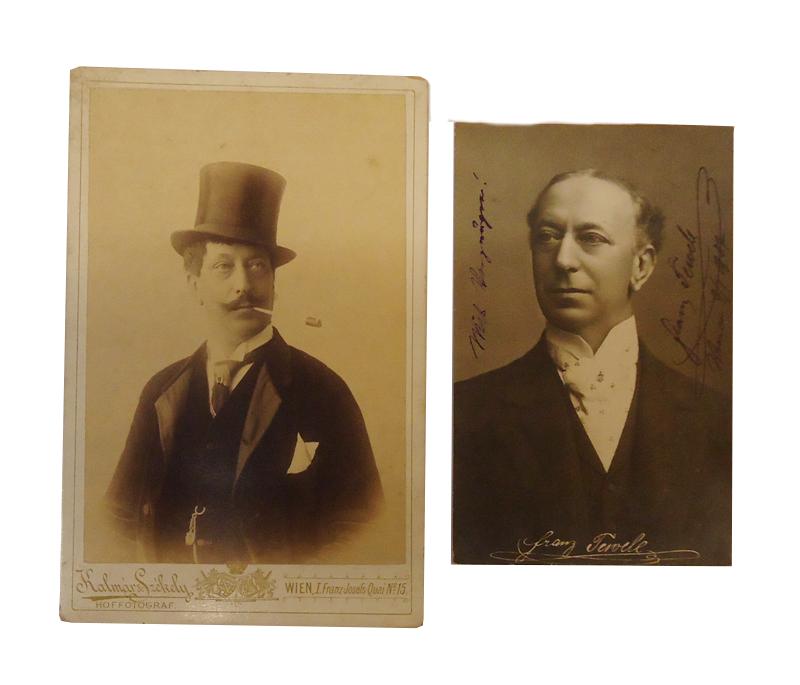 2 Portraitphotographien mit eigenhändigen Widmungen und Signaturen, Wien 1907.