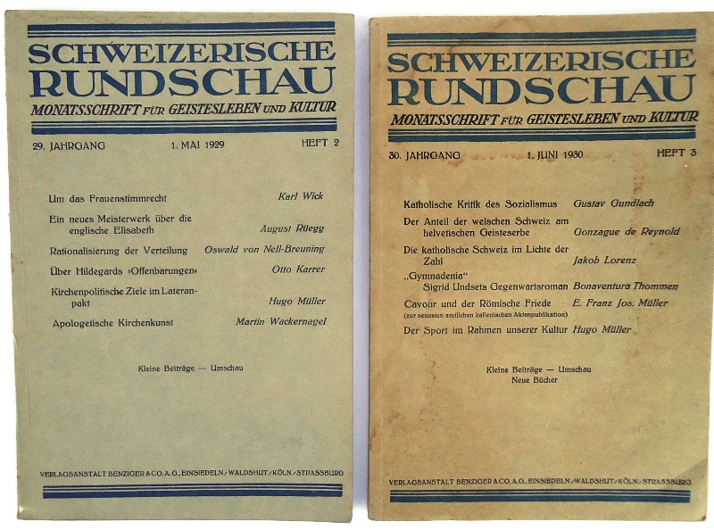 Schweizerische Rundschau. Monatsschrift für Geistesleben und Kultur. 2 Hefte (Heft 2/1929 und Heft 3/1930).